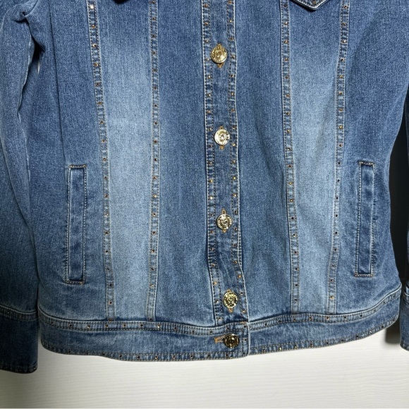 Vintage St John Sport Small Denim Rhinestones Bead Gold Monogram Buttons Jacket - Picture 5 of 16